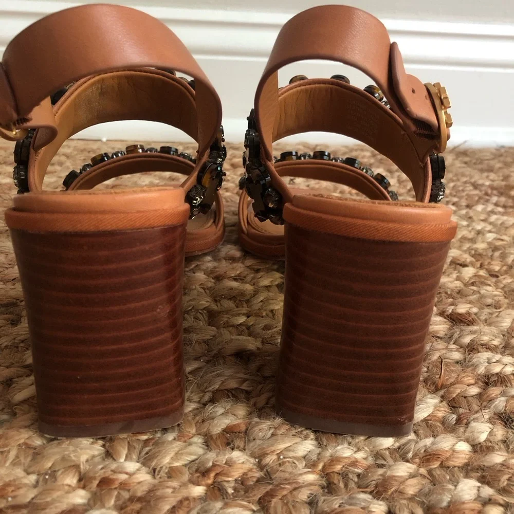 Tory Burch Delaney Embellished Heeled Sandal. Calf Leather. Size 6.5